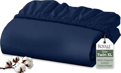 Vista 66 de Royale Linens Sábana bajera ajustable de 100% algodón orgánico - Tejido de percal - Sábanas bajeras de bolsillo profundo súper suaves - Sábana
