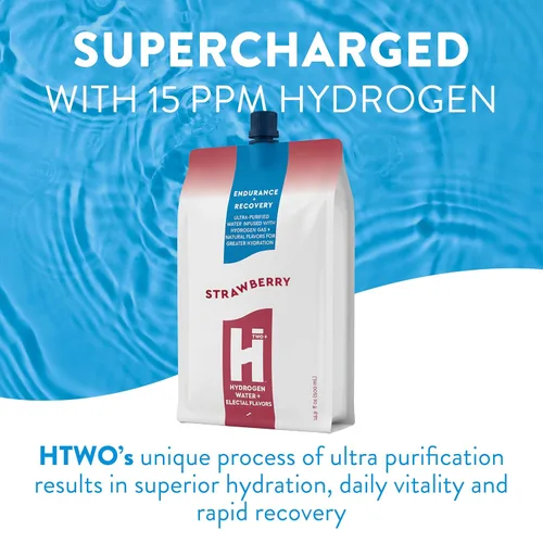 Vista 3 de HTWO Agua de hidrógeno molecular premium, sabor a fresa, sin azúcar, paquete de 12 unidades de 16.9 onzas, bebida deportiva energética, soporte