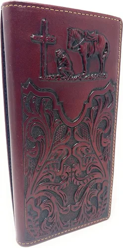 Vista 2 de Western - Cartera larga plegable de cuero genuino con corte láser para hombre, marrón, (CoffeeBrown), Billetera plegable