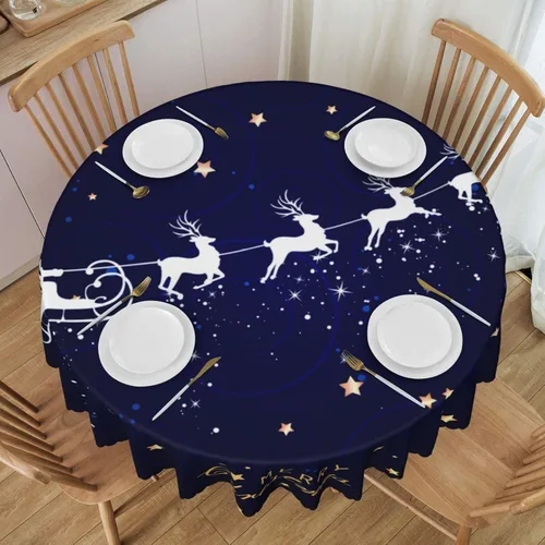 Vista 29 de Mantel redondo de 60 x 60 pulgadas con diseño de campanas de Navidad, de poliéster, resistente a las manchas y a las arrugas, mantel para cocina