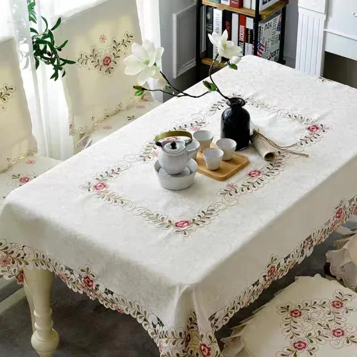 Vista 2 de MULBESS Mantel de tela de damasco bordado floral para otoño, cosecha, Pascua, Acción de Gracias, festival y decoración del hogar para mesas