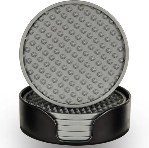Vista 13 de Paquete de 6 posavasos para bebidas con soporte, tapete de silicona antideslizante, posavasos de goma vivos para bebidas calientes o frías, se