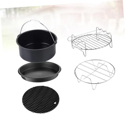 Vista 7 de Juego de 5 piezas de sartén de parrilla para horno, accesorios de parrilla redonda, bandeja para hornear, sartén redonda, kit de olla para pizza