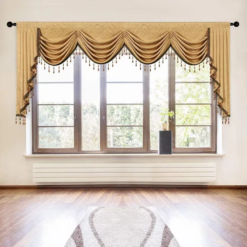 Vista 11 de ELKCA Cenefa de Cascada Jacquard con Cuentas de Lujo Beige Cenefas de Cortinas de Ventana para Sala de Estar, Bolsillo para Varilla, 1 Panel