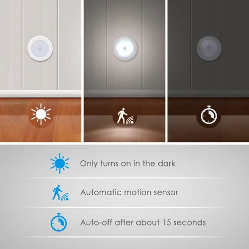 Vista 4 de AMIR Luz con sensor de movimiento mejorada de 3.15 pulgadas para interiores, inalámbrica, funciona con pilas, luces LED nocturnas adhesivas