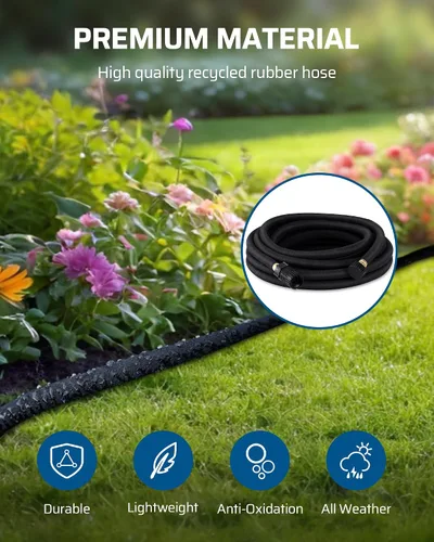 Vista 2 de DEWENWILS Manguera de remojo de 25 pies para camas de jardín, manguera de goteo redonda de 5/8 pulgadas con regulador de presión, flexible a prueba