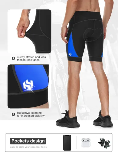 Vista 4 de Heathyoga Pantalones cortos acolchados de bicicleta para hombre con bolsillos, pantalones cortos de ciclismo de montaña para hombre con acolchado