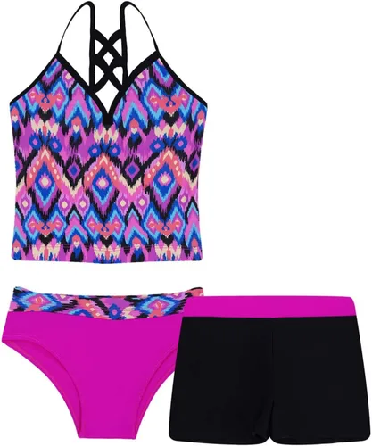 Vista 9 de ranrann Conjunto de 3 piezas de camiseta con estampado floral y pantalones cortos para niñas Púrpura