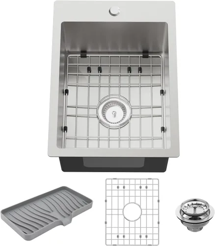 Vista 12 de Fregadero de cocina y bar negro de 12 x 16 pulgadas, pequeño tazón de acero inoxidable para montaje inferior, fregadero de cocina y bar, elección