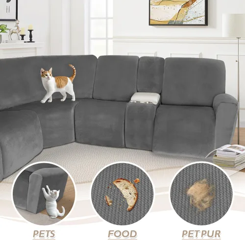 Vista 520 de Arfntevss Fundas de sofá seccional reclinable de terciopelo, Funda de sofá seccional de esquina para sofá reclinable, Funda elástica suave