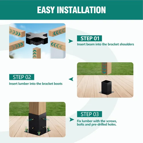 Vista 4 de Kit de pérgola - Soportes de 5 vías para vigas de madera de 4 x 4 pulgadas, cenadores, patio y cobertizos