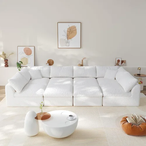 Vista 10 de Sofá modular de nube sin hueso de 108 pulgadas con asiento profundo para sala de estar, sofá en forma de L con otomana, tela de copo de nieve y Negro