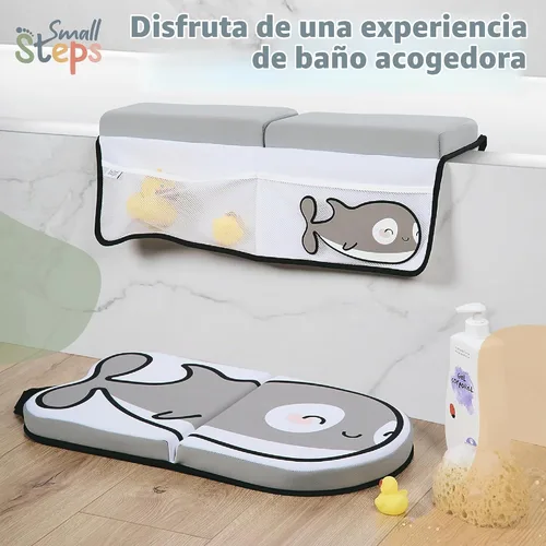 Vista 3 de Small Steps Juego de rodilleras y coderas de baño, almohadilla ergonómica para el baño del bebé con espuma viscoelástica y diseño antideslizante