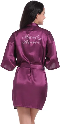 Vista 69 de Bata de boda para mujer, para novia, dama de honor, corta, de satén, kimono, batas de seda para prepararse, fiesta nupcial