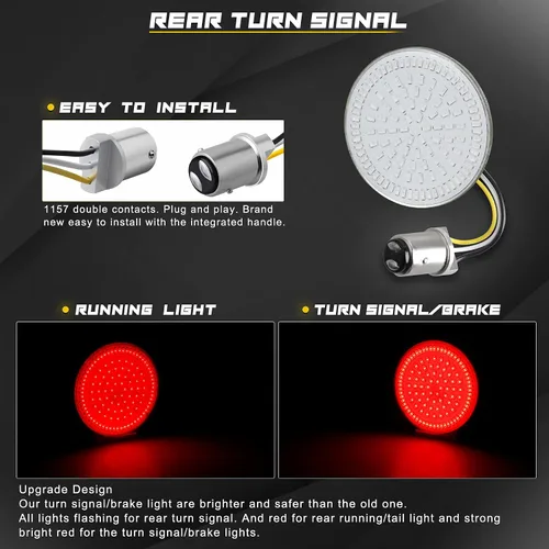Vista 4 de NTHREEAUTO 1157 Luces de giro LED de 2 pulgadas estilo bala delanteras y traseras, kit de cubiertas de lentes ahumadas, bombillas SMD compatibles