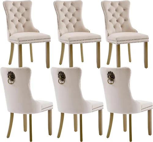 Vista 37 de Juego de 2 sillas de comedor de terciopelo beige, modernas sillas de cocina tapizadas