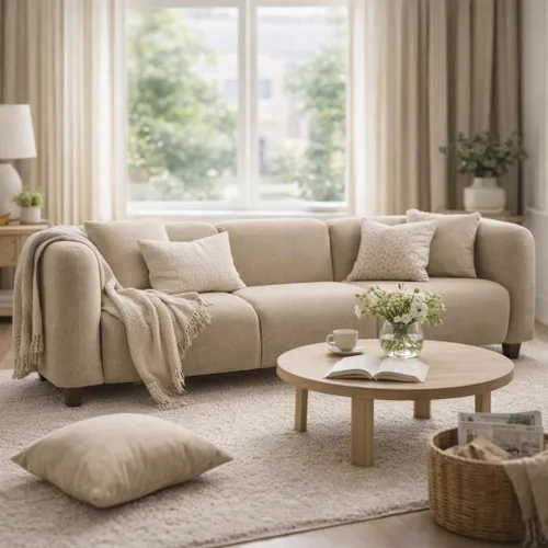 Vista 14 de Sofá de asiento profundo moderno de 3 plazas con patas de madera de abedul, sofá de cuero de 80.25 pulgadas, sofá tapizado suave para sala de estar
