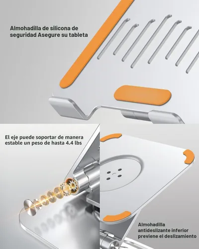 Vista 7 de Soporte para tablet para escritorio, giratorio de 360° para soporte de iPad, soporte ajustable de aluminio para tableta, compatible con iPad Pro Air