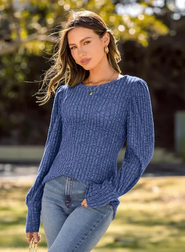 Vista 3 de MIHOLL Blusas elegantes y casuales de manga larga abombadas para mujer