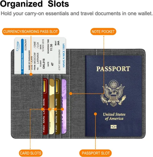 Vista 4 de Fintie - Funda para tarjetas y pasaporte de piel sintética bloqueo RFID cartera de viajes APPA107US