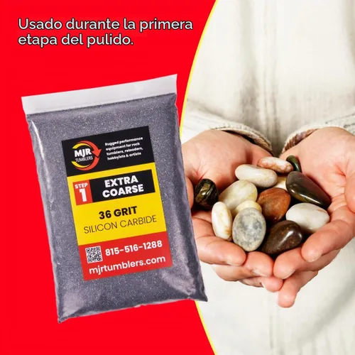 Vista 4 de Vaso de roca de carburo de silicio de grano 36, grano extra grueso para pulir rocas etapa 1, compuesto de pulido de piedra de 1 libra para vasos
