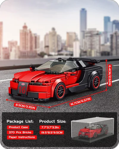 Vista 2 de Mould King Speed Champion Veyron Bloques de construcción con vitrina, juego de construcción de súper auto, 370 piezas de kits de autos de carreras