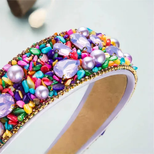 Vista 2 de Diademas turquesa para mujeres y niñas, banda ancha antideslizante para la cabeza, bandas para la cabeza con nudo superior, diadema de perlas de Azul