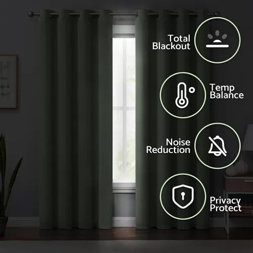 Vista 4 de Melodieux Cortinas opacas de lino verde de 84 pulgadas de largo para dormitorio, sala de estar, arpillera rústica, aislamiento térmico, cortinas