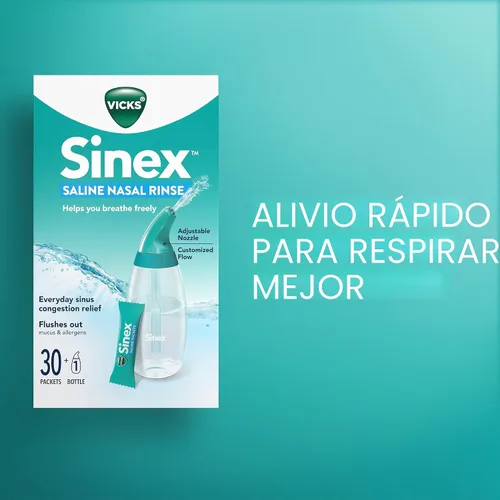 Vista 9 de Vicks Sinex - Kit de iniciación de enjuague nasal salino, solución salina sin medicamentos, elimina moco y alérgenos, alivio rápido y eficaz