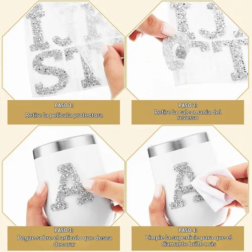 Vista 4 de Tigeen - 52 calcomanías de letras brillantes con diamantes de imitación Letra A-Z, autoadhesiva y planchada, diseño de diamantes de imitación