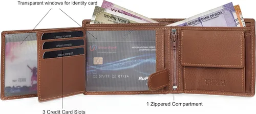 Vista 5 de Urban Forest Sheldon - Cartera de piel con bloqueo RFID para hombre, Secoya con pluma, Cartera de dos pliegues