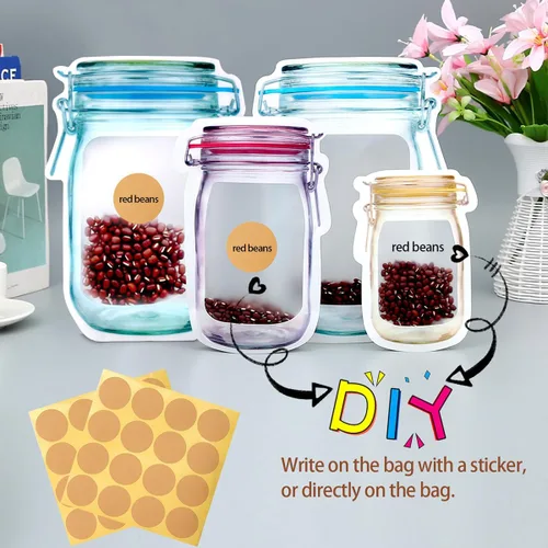 Vista 6 de KESTAR 30 bolsas con cremallera para tarros de masón, bolsas de almacenamiento de especias, bolsas reutilizables para guardar alimentos, bolsas