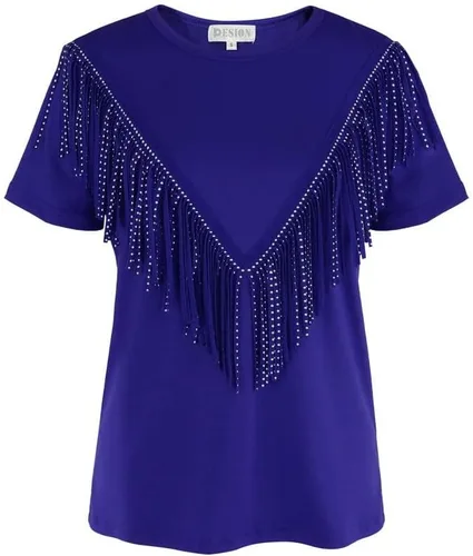 Vista 7 de PESION Camisas de manga corta con flecos para mujer, blusa con ribete de borlas