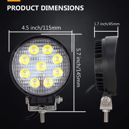 Vista 2 de Willpower 2 piezas de 27 W de 2200 lm, barra de luz de trabajo LED redonda, lámpara de conducción de haz puntual para todoterreno, SUV, barco, Jeep