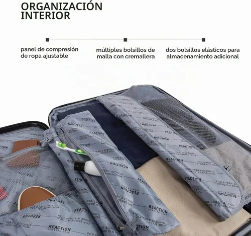 Vista 3 de Kenneth Cole REACTION - Maleta Renegade, ligera, rígida, expandible, de 8 ruedas giratorias, equipaje de viaje, Negro, Juego de 3 piezas