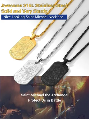 Vista 6 de Prosteel. - Collar con dije y cadena de San Miguel Arcángel, joyería religiosa católica.