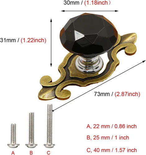 Vista 3 de HUAMULAN Paquete de 10 pomos de cristal para cajones con placa, pomos de puerta de armario con tornillos para cocina, baño, oficina, decoración