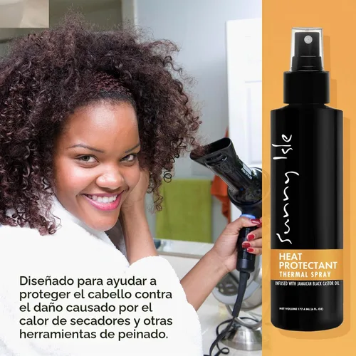Vista 3 de Sunny Isle Aceite de ricino negro jamaicano protector térmico en espray de 6 onzas, sin parabenos ni sulfatos, control de encrespamiento