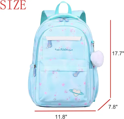Vista 4 de Gradient Color Lightweight Large Capacity Backpack 15.6 Inch Laptop BookBag with Cute Pendant (Blue)