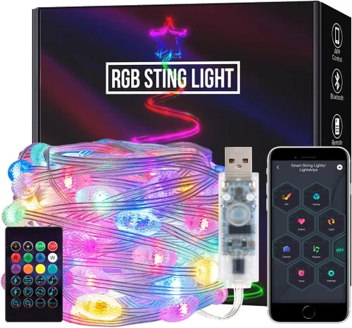 Vista 13 de SEZO Guirnalda de luces de Navidad de 16.4 pies, 50 LED, 12 V, WS2812B, IC, direccionable, persecución, impermeable, cambio de color, luces