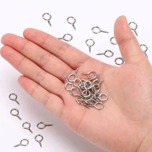 Vista 4 de AUGSUN Tornillos de ojo, 300 piezas de 0.63 pulgadas, ojales de tornillo resistentes, pernos de ojo, ganchos de tornillo, anillos de tornillo