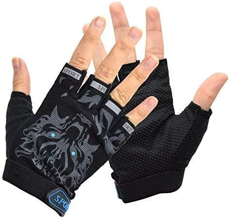 Vista 9 de Guantes de ciclismo sin dedos para niños y niñas con medio dedo, guantes de equitación para deportes al aire libre, guantes de gel antideslizantes