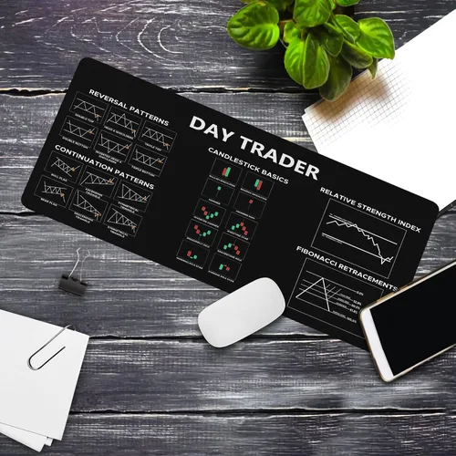 Vista 4 de Alfombrilla de ratón con patrón de gráfico y candelabro, alfombrilla de computadora para regazo Mercado de valores, día comerciante, regalo