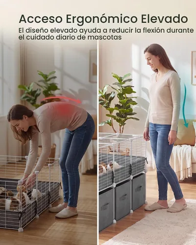 Vista 4 de SONGMICS Jaula para conejillos de indias, 2 niveles con 3 cajas