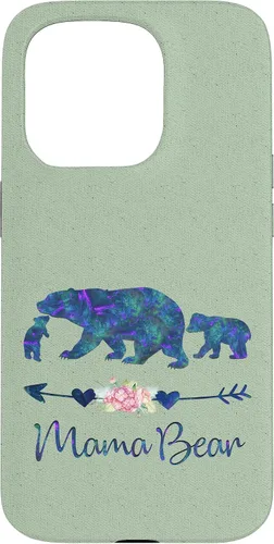 Vista 14 de Teal Blue Purple Floral Mama Bear and Two Cubs Light Green Case for iPhone 16