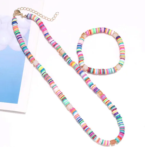 Vista 8 de ARATLENCH Heishi Surfer - Collares y pulseras Coloridas cuentas de disco de vinilo, collar de amor, bohemio, arco iris, elástico, de amistad