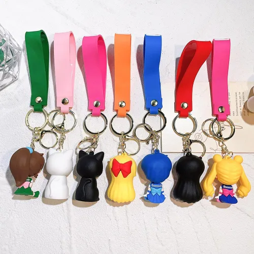 Vista 7 de feimeng jewelry Llavero de silicona con figura de anime para mujeres y niñas, llavero Sailormoon para soporte de llaves de mochila, regalos