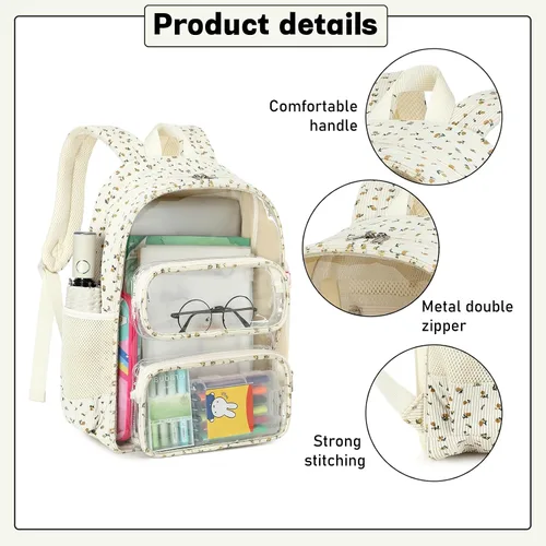 Vista 72 de CAMTOP Mochila transparente resistente y transparente para estudiantes, escuela, trabajo, festival, viajes, deportes, Beige, Mediana, Camtop Mochila