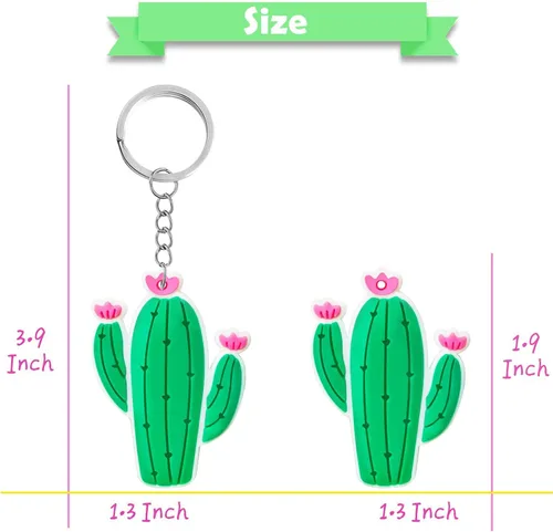Vista 6 de Paquete de 24 llaveros de cactus para fiesta de Acción de Gracias, baby shower, cumpleaños, boda, bolsas de regalos, relleno de calcetines