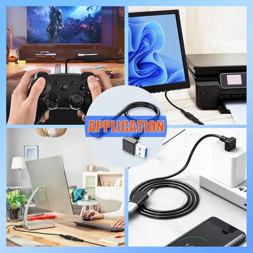 Vista 7 de Cable de extensión USB3.0 en ángulo descendente, cable de extensión USB A hembra a USB-A macho, cable extensor con contactos chapados en oro